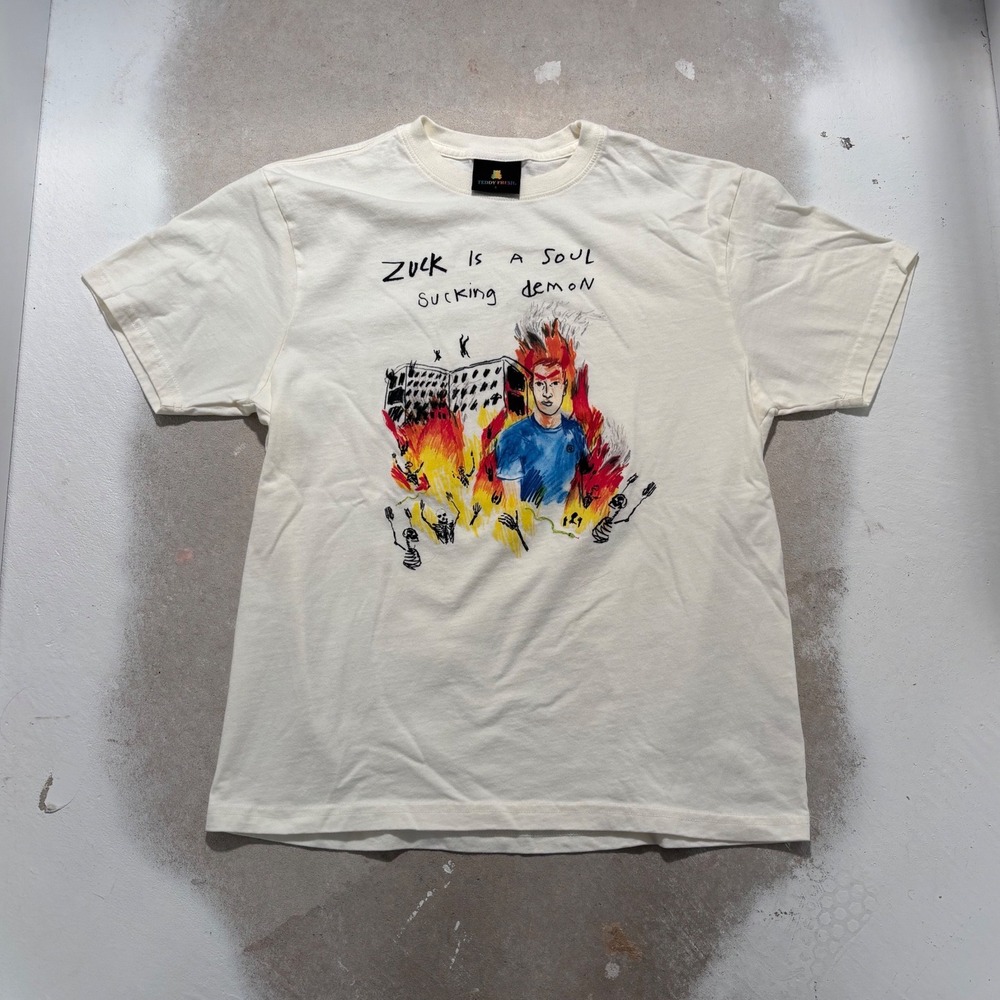 Teddy Fresh Zuck Is A Soul Sucking Demon Graphic T-Shirt Cream Mens Small